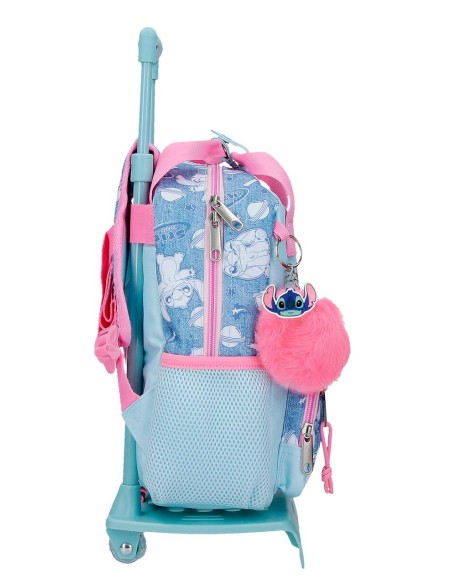 MOCHILA ADAP. 28CM. C/CARRO. STITCH HEARTS